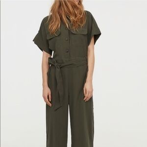H&M Army Green Cargo Belted Cargo Jumpsuit